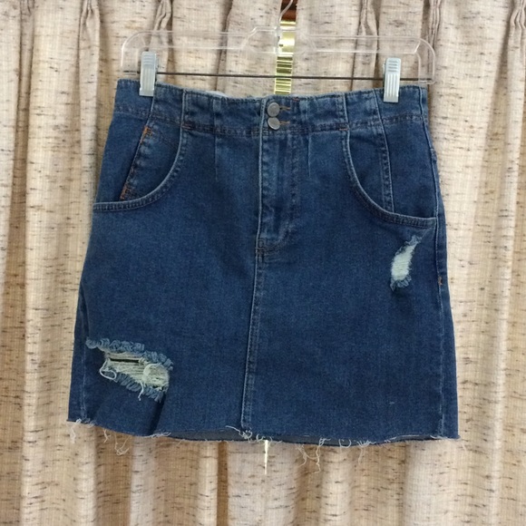 Free People Corsette Frayed Raw Hem Distressed Denim Mini Skirt - Picture 1 of 4